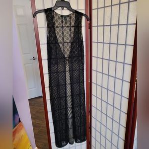 Lauren Ralph Lauren Black Sleeveless Crochet Cardigan/Swimsuit Cover-Up Size S